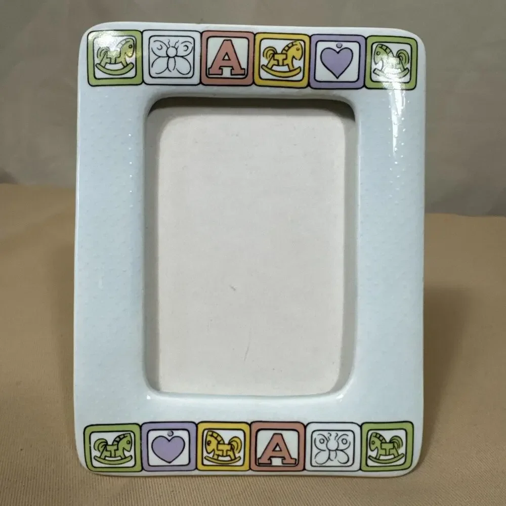 Vintage 1990 Lefton Baby Nursery Picture Frame 07766 Rocking Horse Pastel